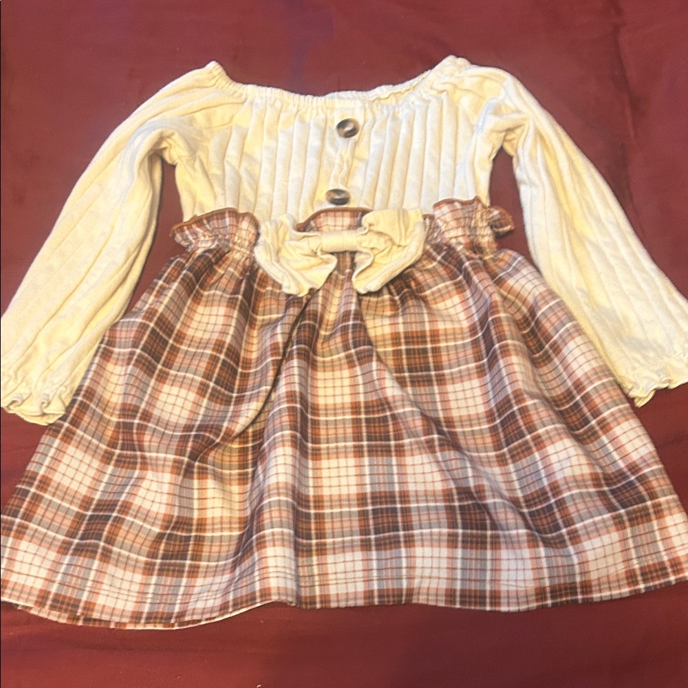 SHEIN Kids Dress with Cream Top and Brown Plaid Skirt